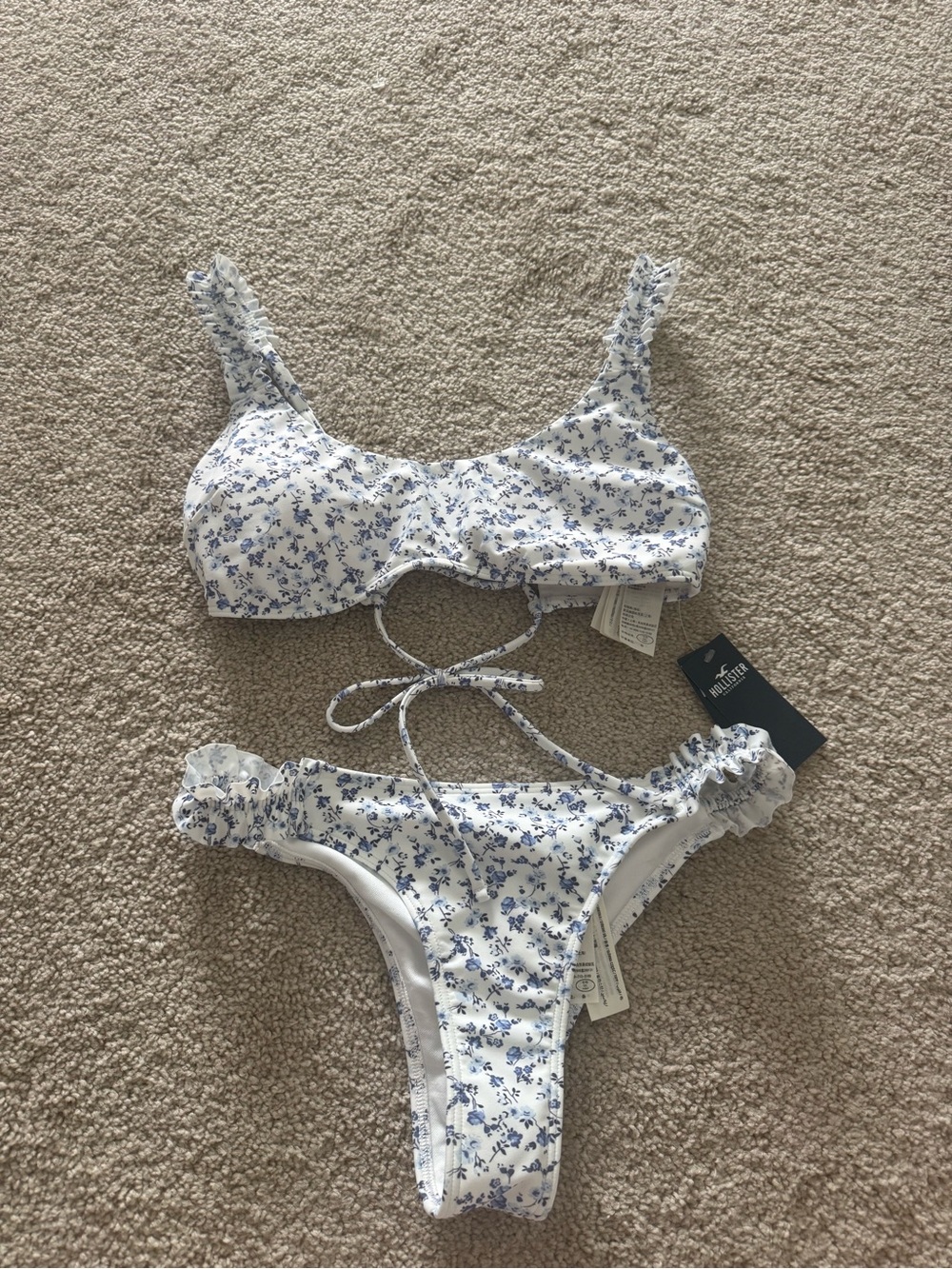 Hollister White Bikini with Blue Floral Print